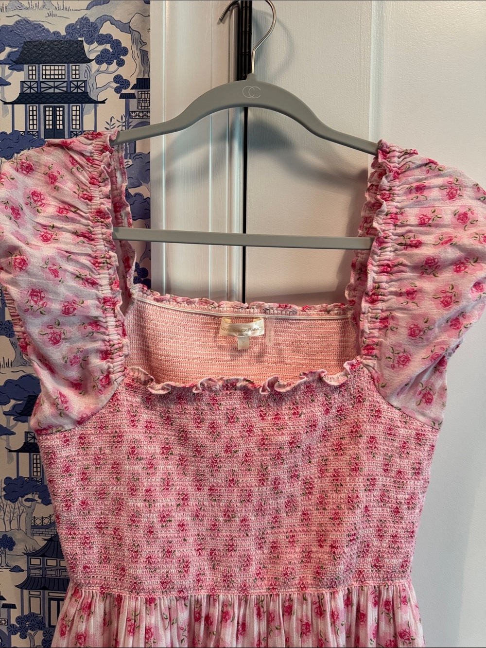 LoveShackFancy Pink Floral Maxi Dress with Puff Sleeves - Picture 4 of 7